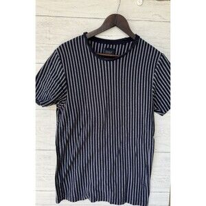 RICKY SINGH Men's Medium Navy & white Stripe Fitted Crewneck T'Shirt Casual